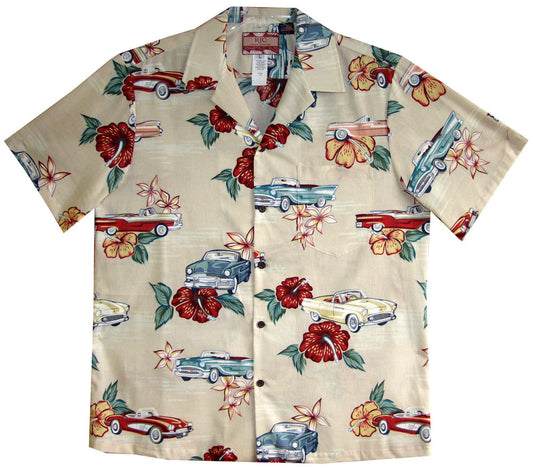Maxcorners Hibiscus Vintage Automobile Men's Hawaiian Shirt