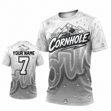 Maxcorners Cornhole Mountain Water Drop Personalized Name 3D Unisex Shirt