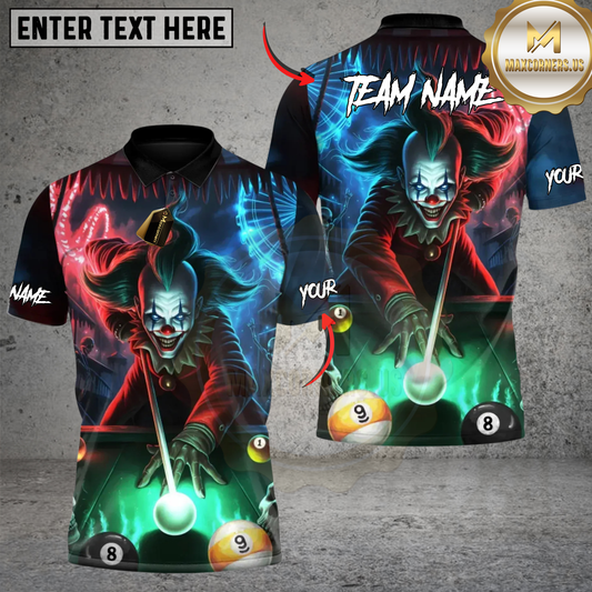 Maxcorners Billiard Neon Killer Joker Multicolor Customized Name, Team Name 3D Shirt