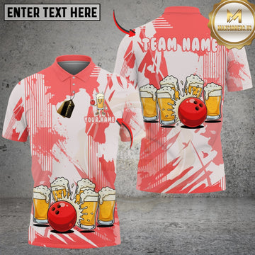 Maxcorners Bowling & Pins Funny Beer Lover Customized Name, Team Name 3D Shirt (4 Colors)