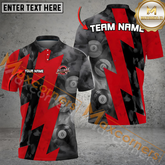 Maxcorners Billiard Ghost Thunder Multicolor Options Personalized Name, Team Name 3D Polo Shirt (4 Colors)