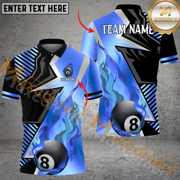 Maxcorners Ball 8 Blazing Strike Golden Pattern Billiard Jersey Multicolor Options Personalized Name, Team Name 3D Polo Shirt