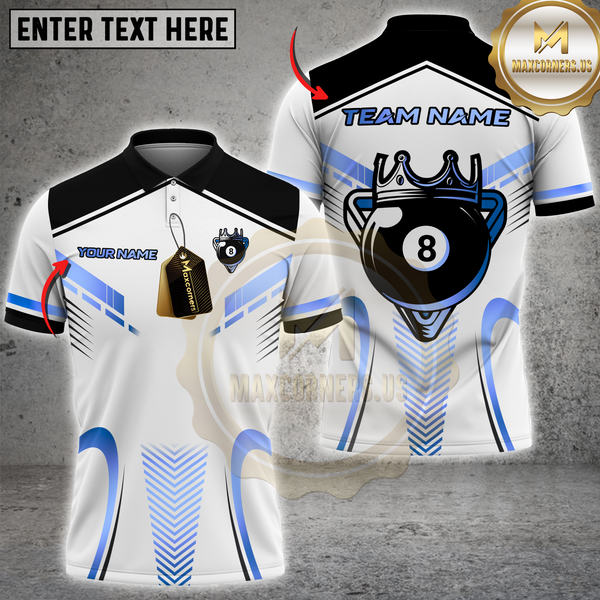 Maxcorners Luxury 8-Ball King Multicolor Customized Name, Team Name 3D Shirts| White