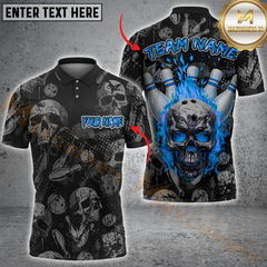 Maxcorners Bowling Burning Skull Multicolor Personalized Name, Team Name 3D Shirt