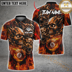 Maxcorners Skull Flame Billiard Jersey Multicolor Option Personalized Name, Team Name 3D Polo Shirt