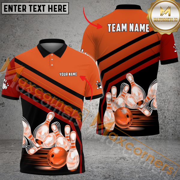 Maxcorners Ball And Pins Windmill Pattern Bowling Jersey Multicolor Option Customized Name, Team Name 3D Polo Shirt