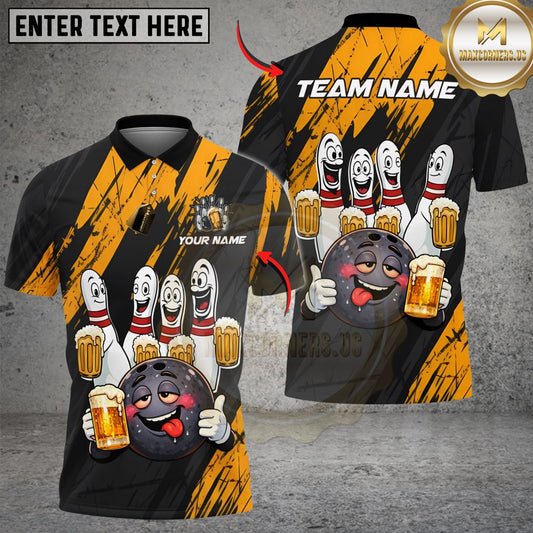 Maxcorners Bowling & Pins Funny Beer Drunk Gang Customized Name, Team Name 3D Shirt For Women