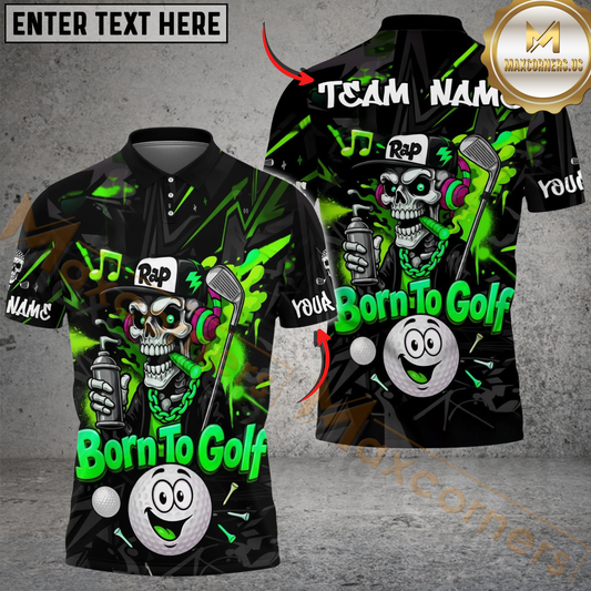 Maxcorners Born To Golf Skull Rap Style Polo Personalized Name, Team Name 3D Shirt (4 Colors)