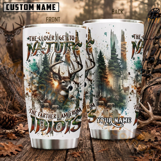 Maxcorners Hunting Deer Antlers Pine Forest Vintage Personalized Name 3D Tumbler