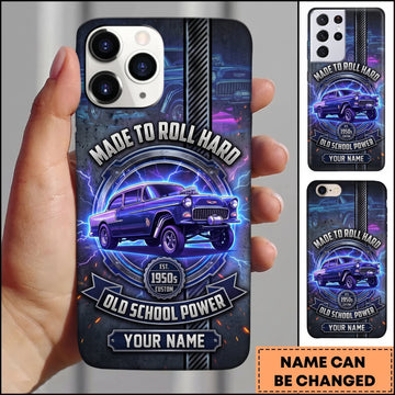 Maxcorners Hot Rod Purple Classic Car with Blue Lightning and Neon Glow Personalized Name 3D Phone Case