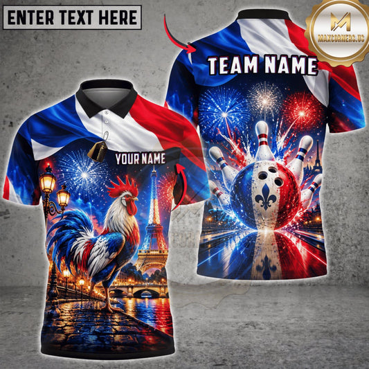 Maxcorners Bowling France Flag Eagle Strike Personalized Name 3D Unisex Shirt
