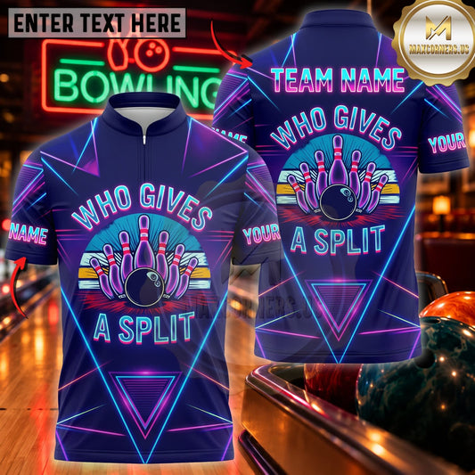 Maxcorners Bowling Who Gives A Split Colorful Handprint Graphic Personalized Name 3D Unisex Shirt