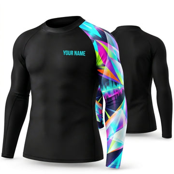 Maxcorners Personalized Neon Abstract Black Shirt with Pastel Rainbow Prism Sleeve 3D All Over Printed Shirts, Best Gifts for Art Lovers