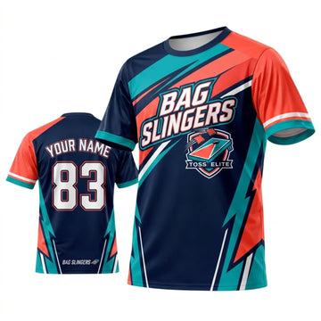 Maxcorners Cornhole Bag Slingers Turquoise Orange Personalized Name 3D Unisex Shirt