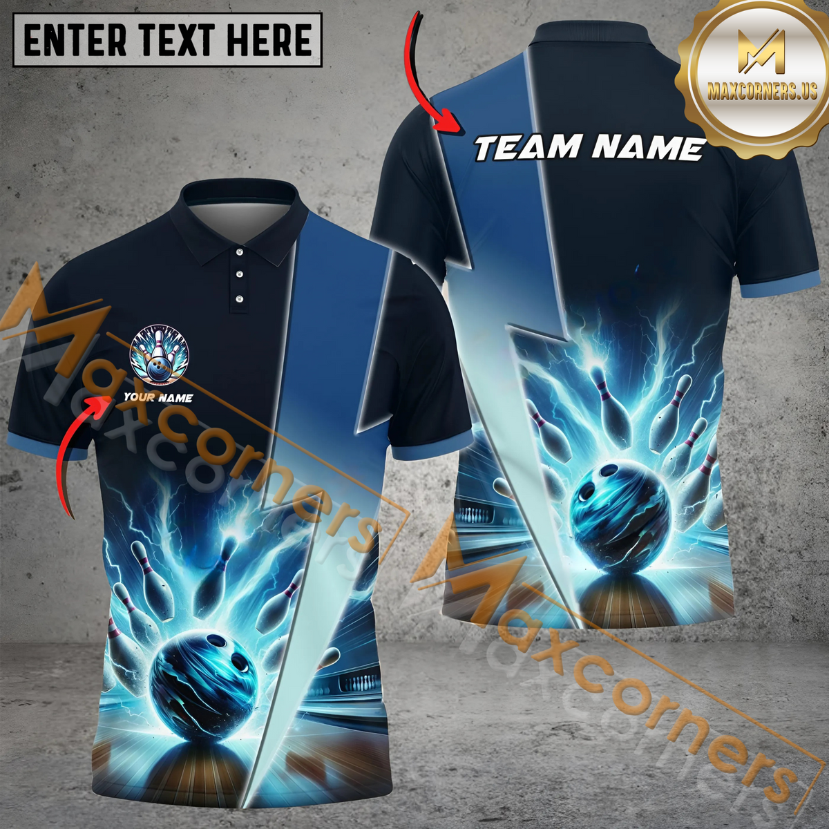 Maxcorners Thunder Breaker Bowling Jersey Multicolor Option Customized Name, Team Name 3D Polo Shirt