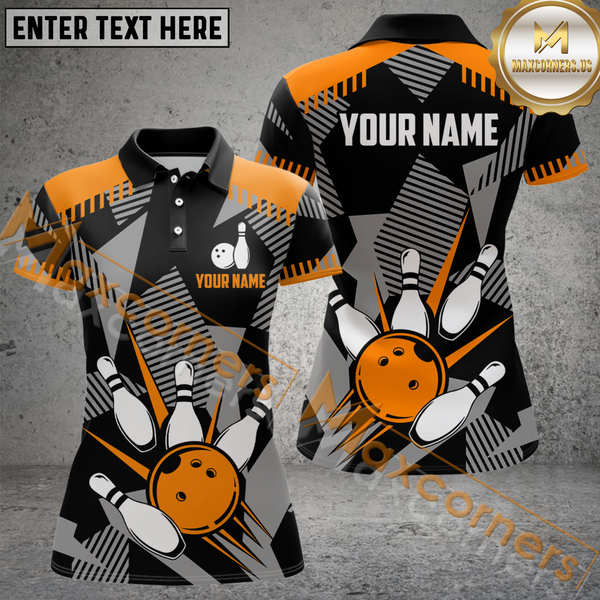 Maxcorners Orange Camo Bowling Jersey Customized Name 3D Shirt