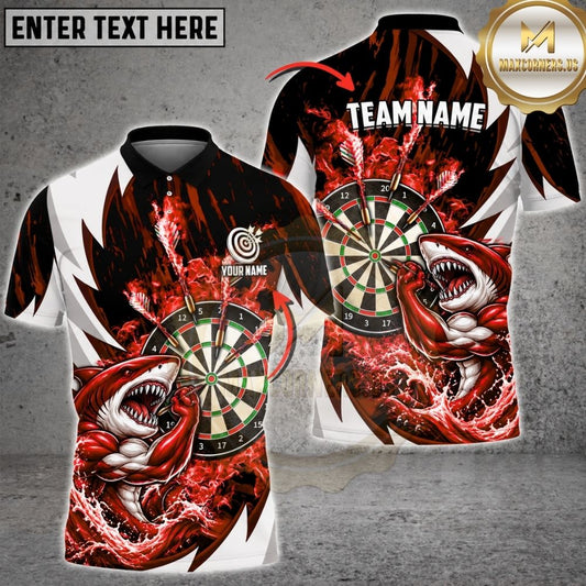 Maxcorners Darts Fierce Shark Mascot Splash Ocean Dartboard Graphic Multicolor Customized Name, Team Name 3D Shirts