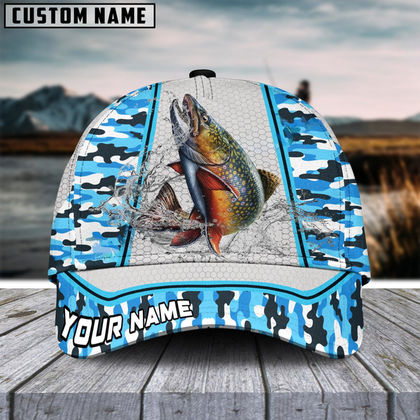 Maxcorners Trout Fishing Light Blue Camo Customized Name 3D Cap