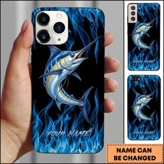 Maxcorner Marlin Fishing Blue Flame Smoke Background Personalized Name 3D Phone Case