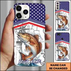 Maxcorners Redfish Fishing American Flag Nautical Sketch Style Personalized Name Phone Case