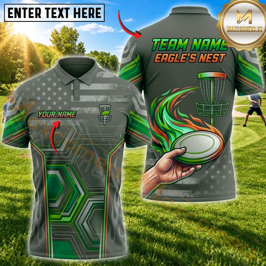 Maxcorners Disc Golf Flying Disc & Basket Graphic with Bold Geometric Motion Design Multicolor Customized Name, Team Name 3D Shirts