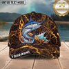 Maxcorners Fishing Lava Fire Rock Water Splash Personalized Name 3D Cap (12 Fish Species)