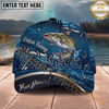 Maxcorners Fishing Heartbeat Hook Pattern Multiple Options Personalized Name 3D Cap (12 Fish Species)