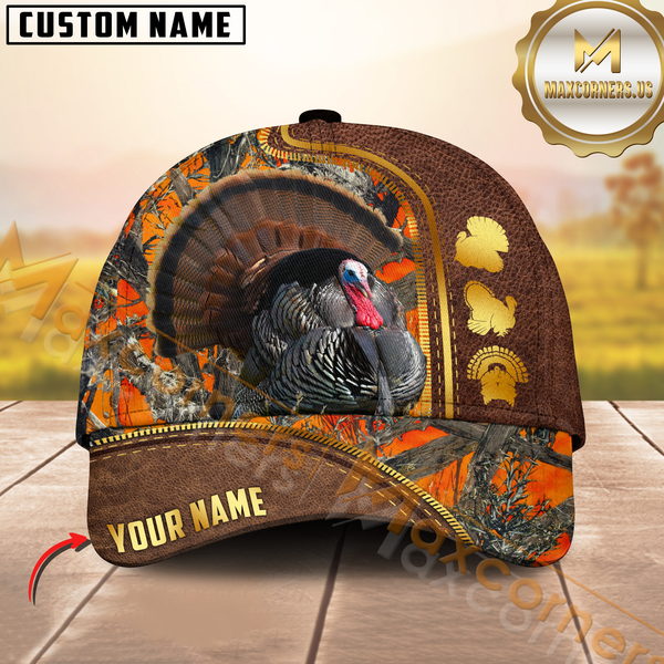 Maxcorners Golden Hunting Orange Camouflage Personalized Name 3D Cap (Multioption)