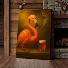 Maxcorners Flamingo Beer and Cigar 3D Wrapped Canvas