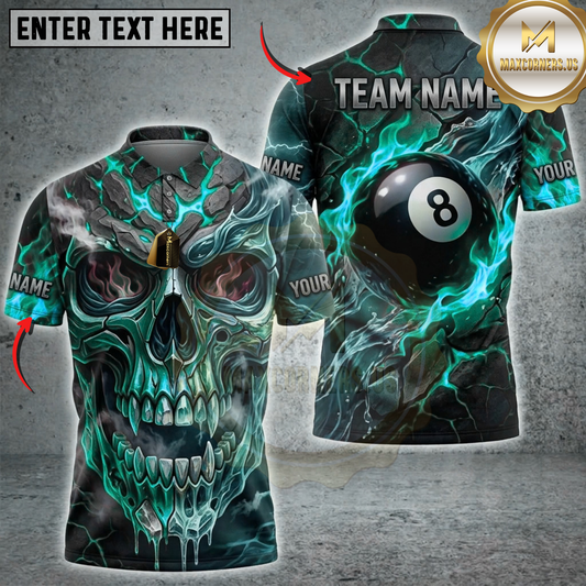 Maxcorners Billiards Vintage Bronze Skull Black 8 Ball Multicolor Customized Name, Team Name 3D Shirts ( 4 Colors )