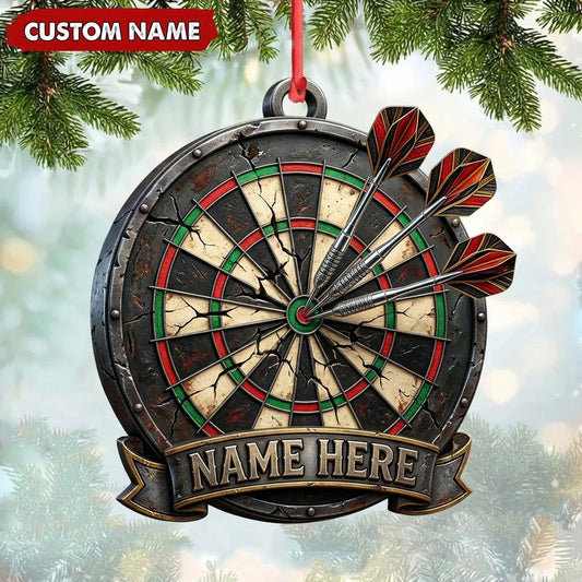 Maxcorners Darts Lover Vintage Wooden Frame, Target Board, Name Plate Personalized Name Ornament 2D Flat