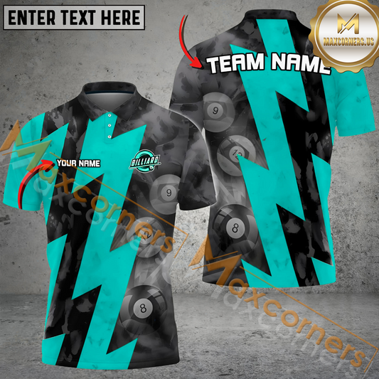 Maxcorners Billiard Ghost Thunder Multicolor Options Personalized Name, Team Name 3D Polo Shirt (4 Colors)