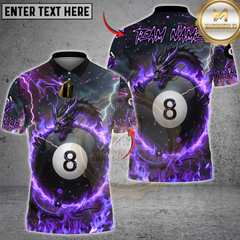 Maxcorners Billiards Flame Dragon &amp; 8-Ball Multicolor Customized Name, Team Name 3D Shirt