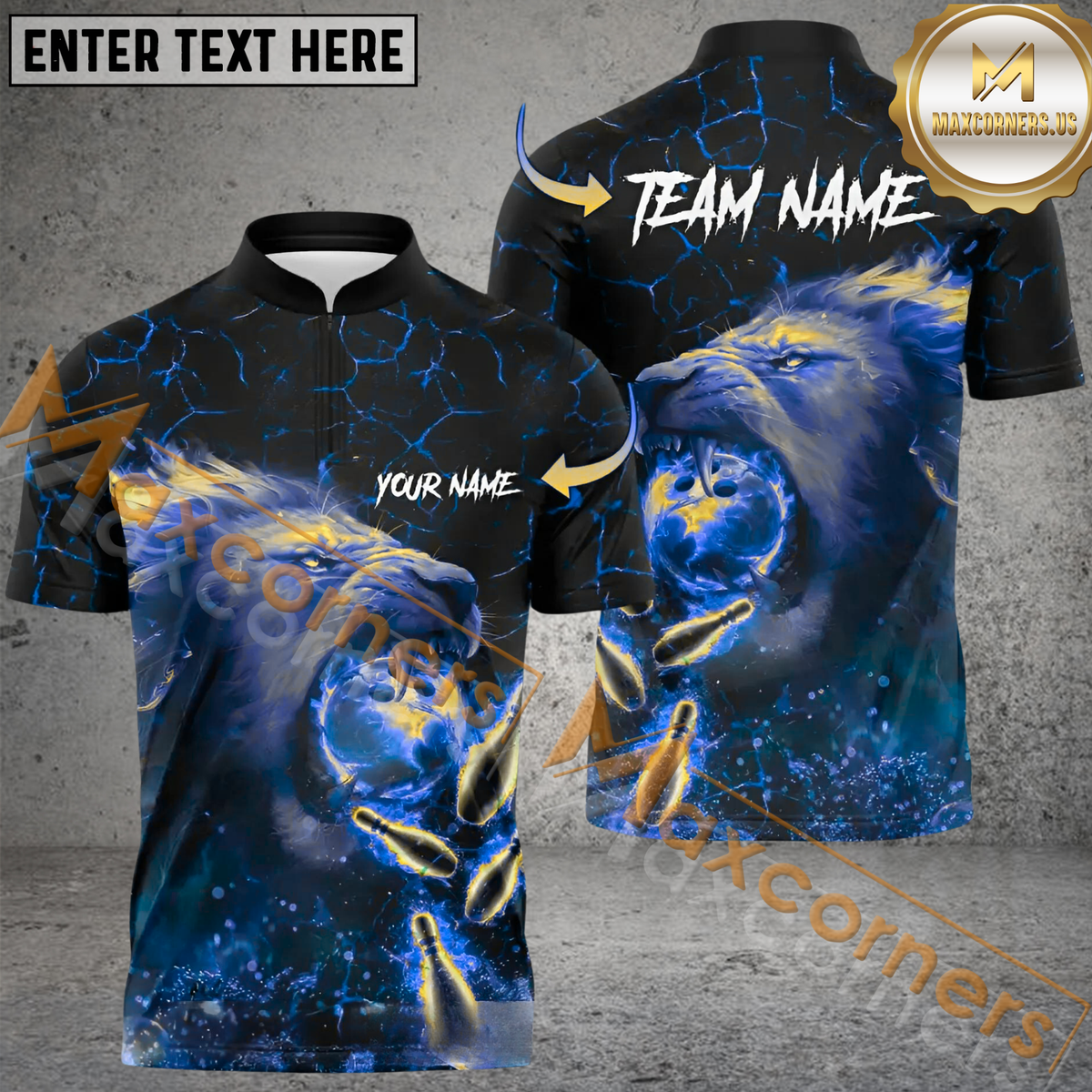 Maxcorners Fire Lion Bowling Jersey Multicolor Option Customized Name, Team Name 3D Polo Shirt