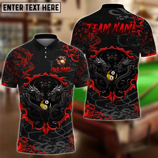 Maxcorners Billiard Ball 8&9 Yinyang Dragon Tiger Multicolor Options Personalized Name, Team Name 3D Polo Shirt (6 Colors)