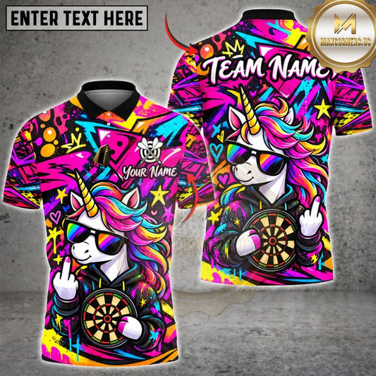 Maxcorners Darts Cool Unicorn Sunglasses Middle Finger Target Board Graffiti Artwork Multicolor Customized Name, Team Name 3D Shirts