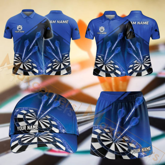 Maxcorners Darts Abstract Dartboard Stripe Design Personalized Team Sportswear Set - Polo Shirt, Cap & Skorts