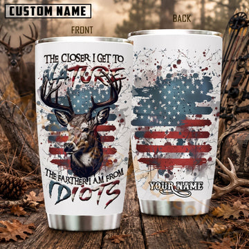 Maxcorners Hunting Deer Skull Distressed American Flag Personalized Name 3D Tumbler