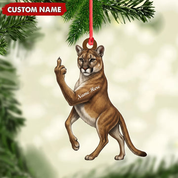 Maxcorners Cougar Hunting Middle Finger Gesture Wildlife Hunting Christmas Gift Customized Name 3D Keychain And Ornament