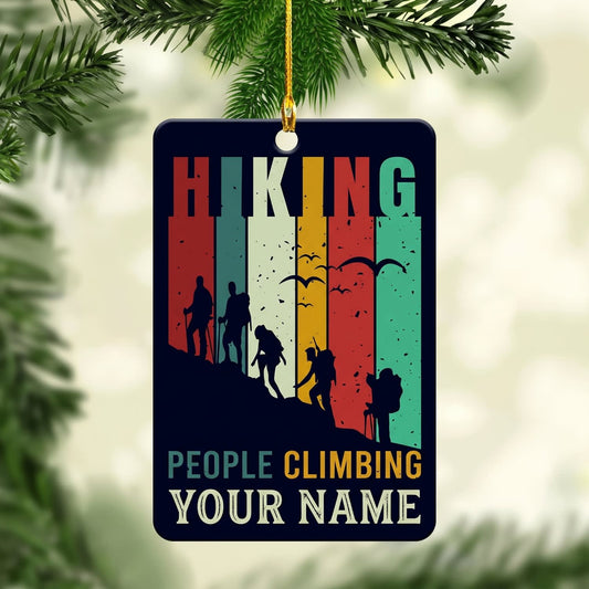 Maxcorners Hiking Vintage People Climbing Mountain Customized Name 3D Keychain And Ornament