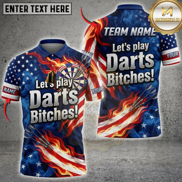 Maxcorners Darts American Flag Lets Play Darts Bitches Flaming Dartboard Personalized Name 3D Unisex Shirt
