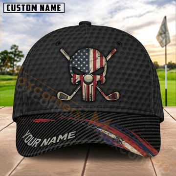 Maxcorners Golf USA Skull Crossed Clubs Personalized Name 3D Cap