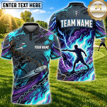 Maxcorners Disc Golf Neon Player Silhouette Basket Personalized Name 3D Unisex Shirt