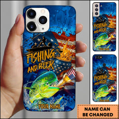Maxcorners Mahi-mahi Fishing Phone Case Fishing And Beer American Flag Personalized Name 3D Phone Case