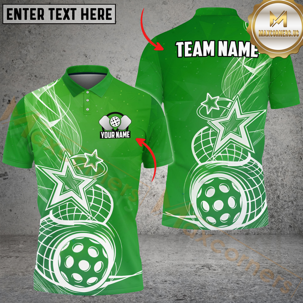 Maxcorners Pickleball Star Multicolor Customized Name, Team Name 3D Shirts