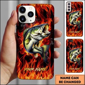 Maxcorner Fishing Fire Flame Background Personalized Name 3D Phone Case (10 Fish Species)