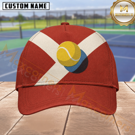 Maxcorners Tennis Center Tennis Ball Red White Geometric Court Graphic Personalized Name 3D Cap