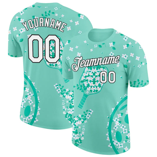 Maxcorners Pickleball Paddle Flower Blossom Mint Green Jasmine Botanical Personalized Name 3D Unisex Shirt