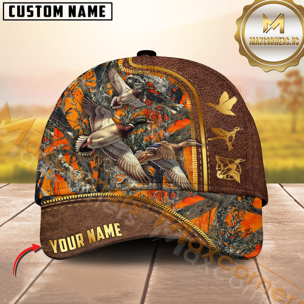 Maxcorners Golden Hunting Orange Camouflage Personalized Name 3D Cap (Multioption)