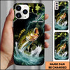 Maxcorners Green Camo Lightning Water Splash Personalized Name Phone Case (13 Fish Species)
